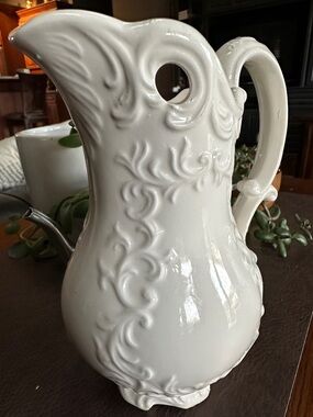 Vintage Napcoware White Embossed Ceramic Pitcher